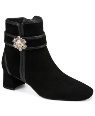 Women's Serafina Embellished-Buckle Block-Heel Leather Booties