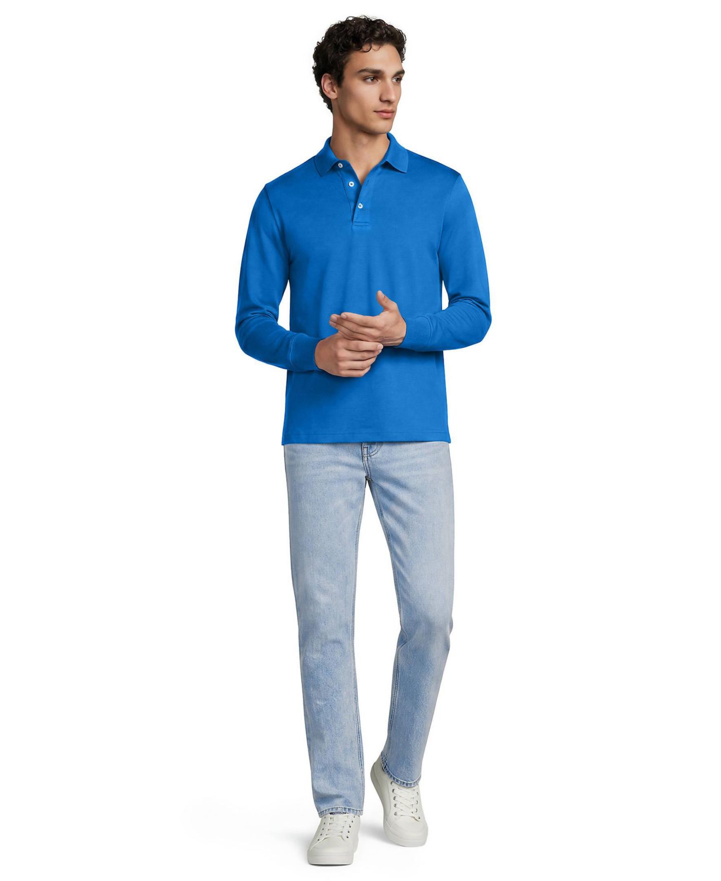 Мужское поло Lands' End Long Sleeve Cotton Supima Polo Shirt, цвет: Яркий синий — фото 4