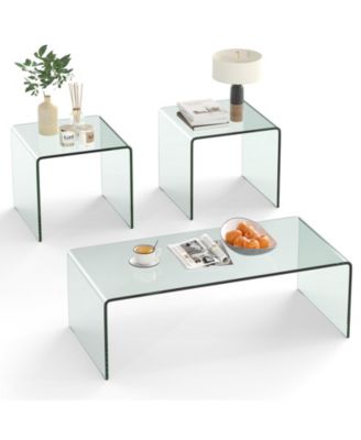Tempered Glass Coffee Table Set of 3, Clear Coffee Table and 2 End Tables for Home