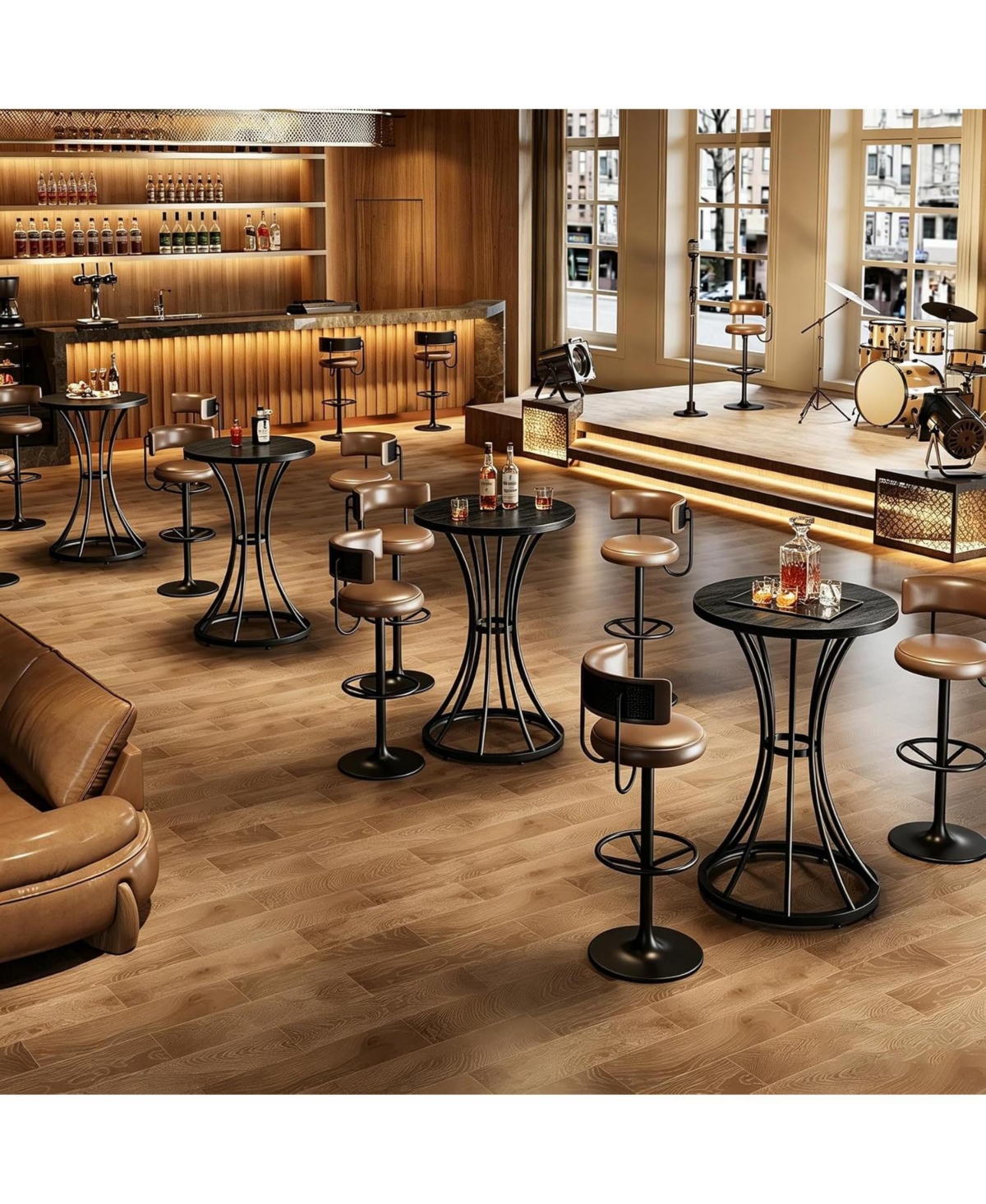 Tribesigns Round Bar Table with Curved Metal Base, 37.4" H Pub