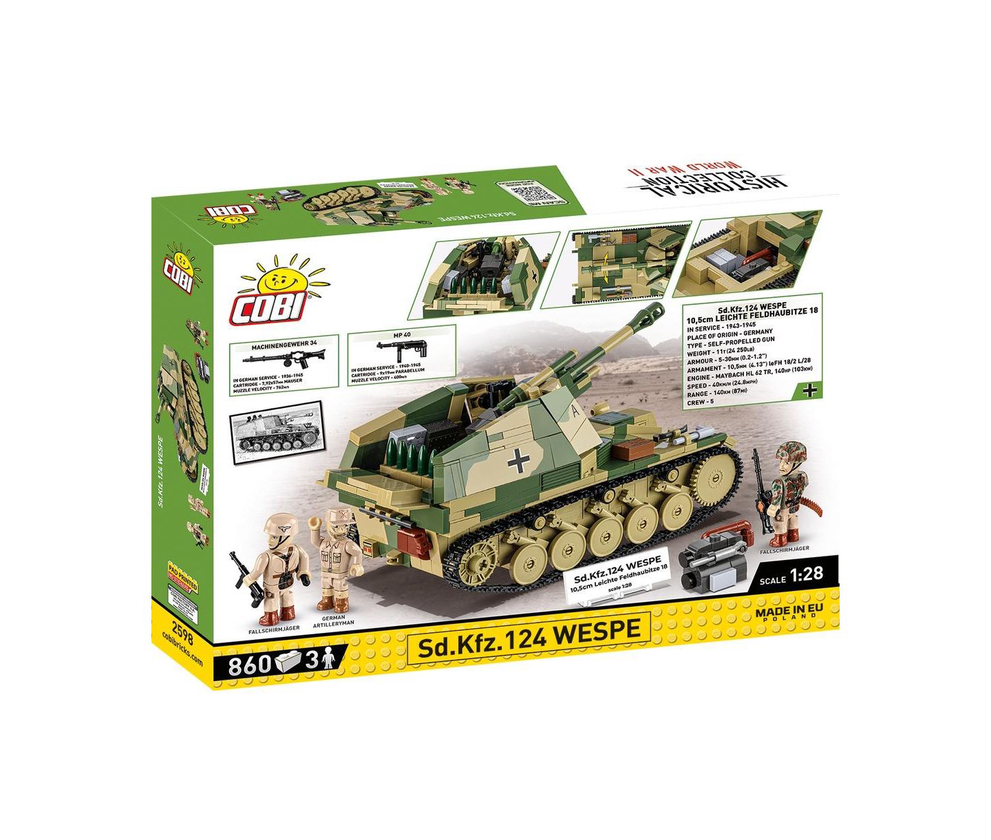 Детский конструктор COBI Historical Collection Wwii Sd.Kfz. 124 Wespe Tank Executive Edition 860-Piece Building Set, Ages 9+ — фото 2