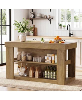 55-Inch Kitchen Island with 2 Storage Shelves and Seating