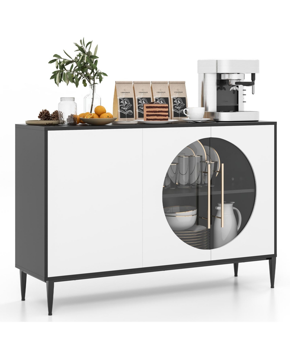 Mecale Sideboard Cabinet with Tempered Glass Door for Living Room Dining Room Kitchen