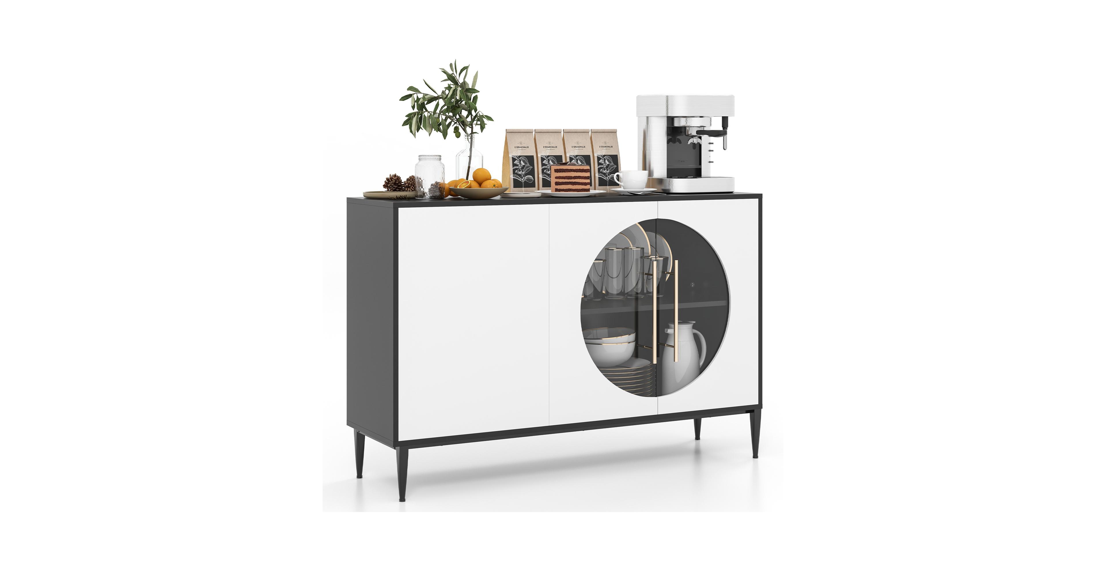 Mecale Sideboard Cabinet with Tempered Glass Door for Living Room Dining Room Kitchen