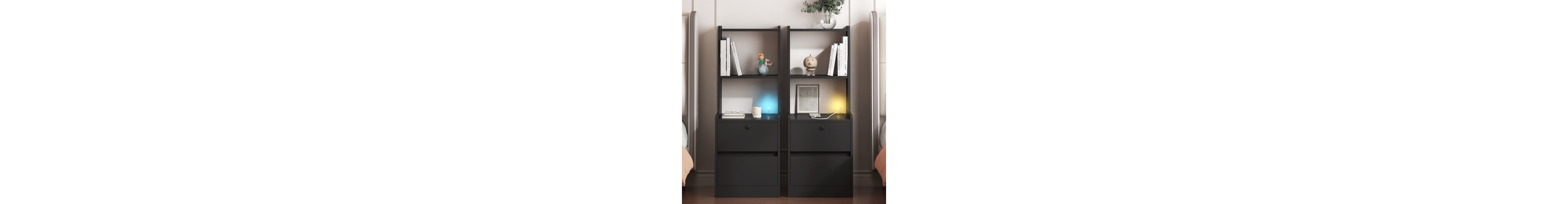 Flynama 2 Pack Smart Nightstand, Voice Control Night Light and Charging Station with Lockable Cabinet