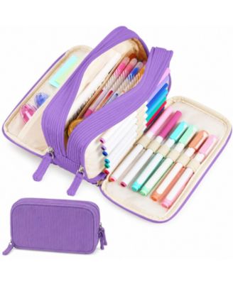 Large Pencil Case Soft Quilted Bag Wide Opening Multi Compartment School Supplies Storage Organizer Portable Durable Zipper