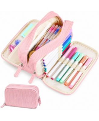 Large Pencil Case Soft Quilted Bag Wide Opening Multi Compartment School Supplies Storage Organizer Portable Durable Zipper