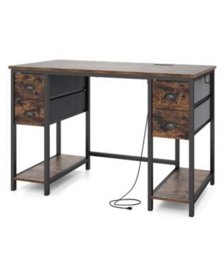 48 Inch Computer Desk with Power Outlet and 4 Fabric Drawers