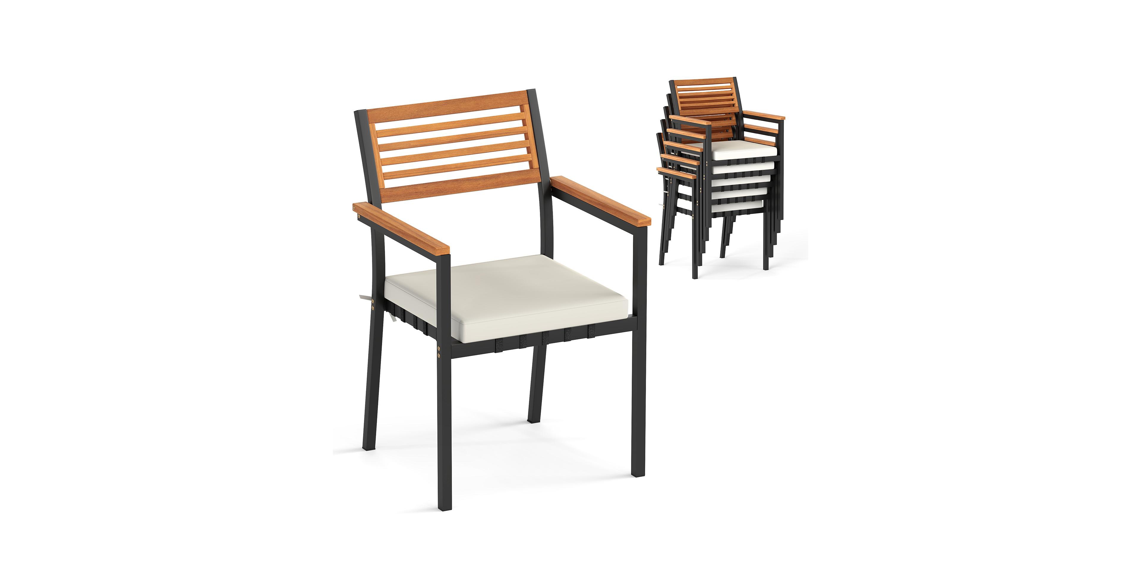 Costway Stackable Patio Dining Chairs Outdoor Chairs with Armrests and Cushions