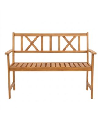 2-Person Acacia Wood Patio Garden Chair with X-Shaped Backrest
