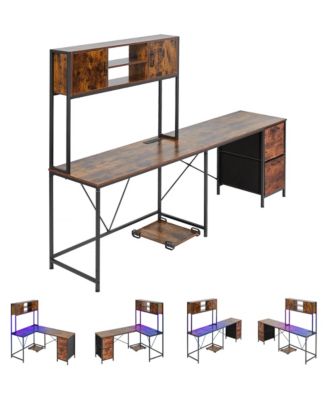 62.2 in L-Shaped Gaming Desk with RGB Lights and Movable CPU Stand