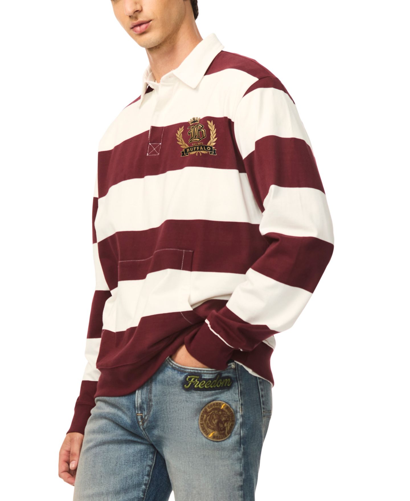 Мужское поло Buffalo David Bitton Kapeo Rugby Stripe Long-Sleeve Polo Shirt, цвет: Красный красное дерево — фото 3