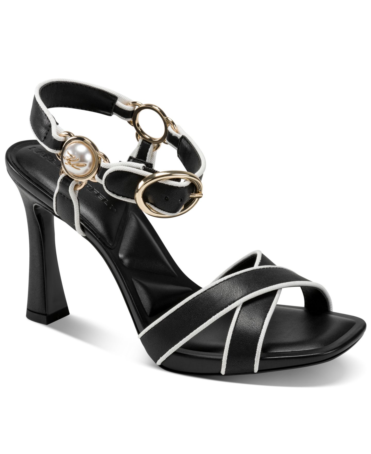 Женские сандалии KARL LAGERFELD PARIS Daelin Square Toe, цвет: Чёрный / Яркий белый — фото 1