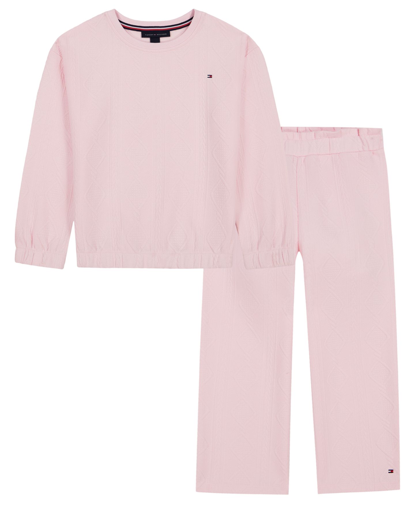 Tommy Hilfiger Toddler and Little Girls' 2T-6X Cable-Knit Long-Sleeve Crewneck Top and Wide-Leg Pants, 2-Piece Set, цвет: Розовый — фото 4