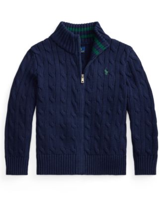 Boys' 2T-7 Cable-Knit Cotton Full-Zip Sweater