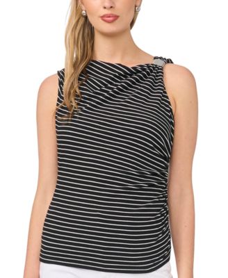 Women's Asymmetrical Ruched Cowl Neck Knit Top