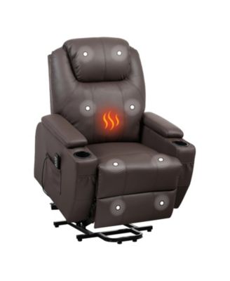 Power Lift Recliner Chair with 8-Point Vibration Massage, Lumbar Heat, 140degree(s) Recline, PU Leather, Cup Holders and Storage Pockets