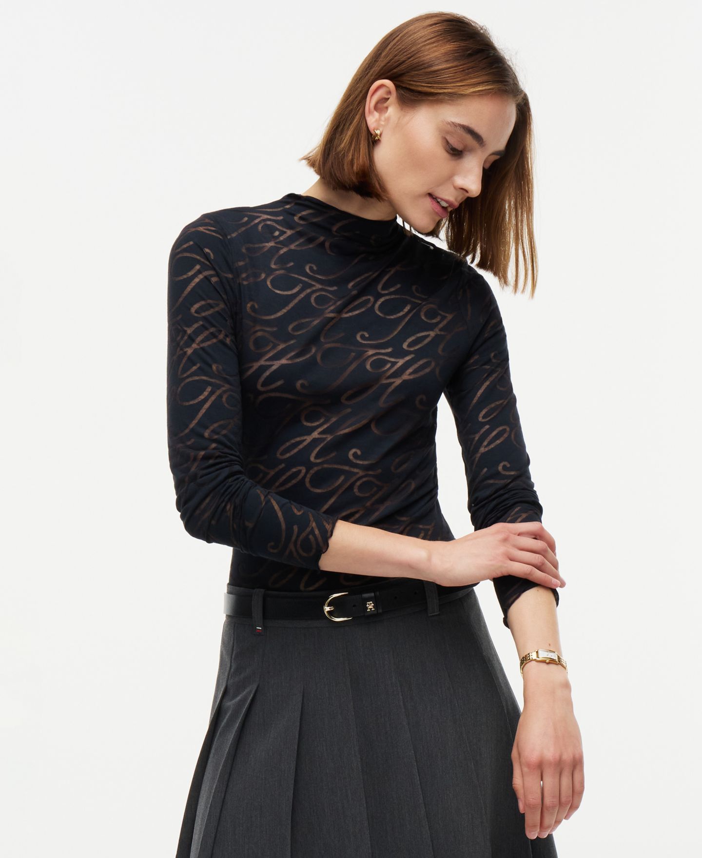 Женская футболка Tommy Hilfiger Burnout Mock Neck Long-Sleeve, цвет: Чёрный — фото 3