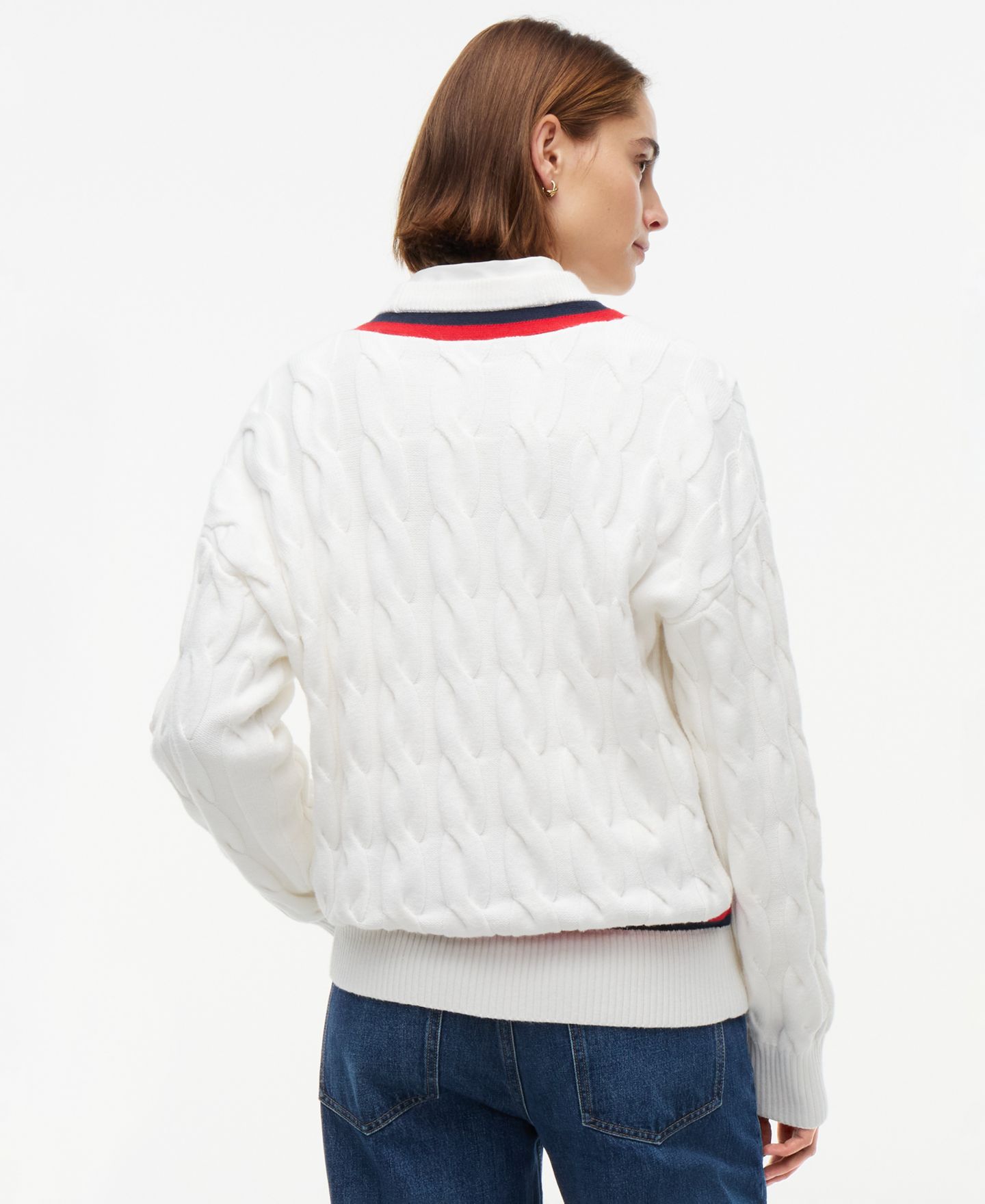 Женский свитер Tommy Hilfiger Cricket Cable-Knit V-Neck Oversized, цвет: Экрю — фото 5