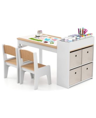 Kids Art Table and 2 Chairs Set with Paper Roll Holder