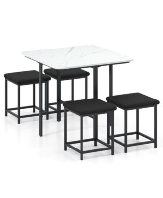 5-Piece Square Dining Table Set with 4 Upholstered Stools