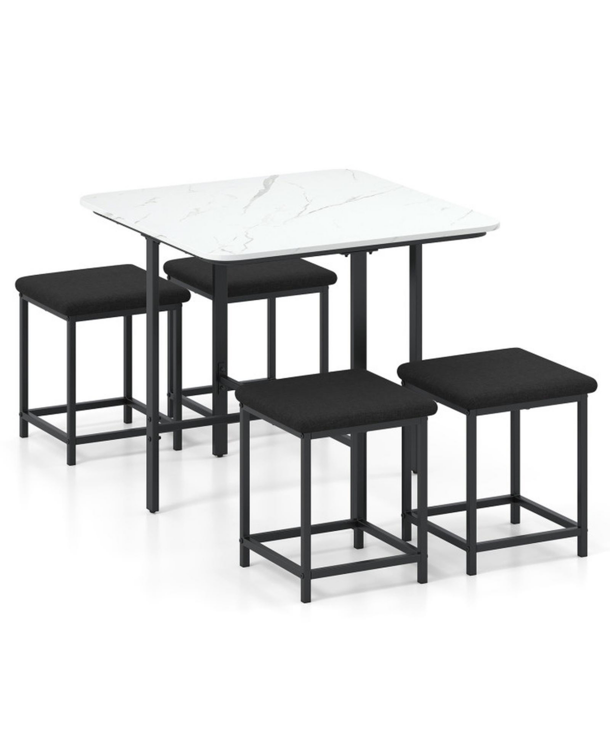 Gouun 5-Piece Square Dining Table Set with 4 Upholstered Stools