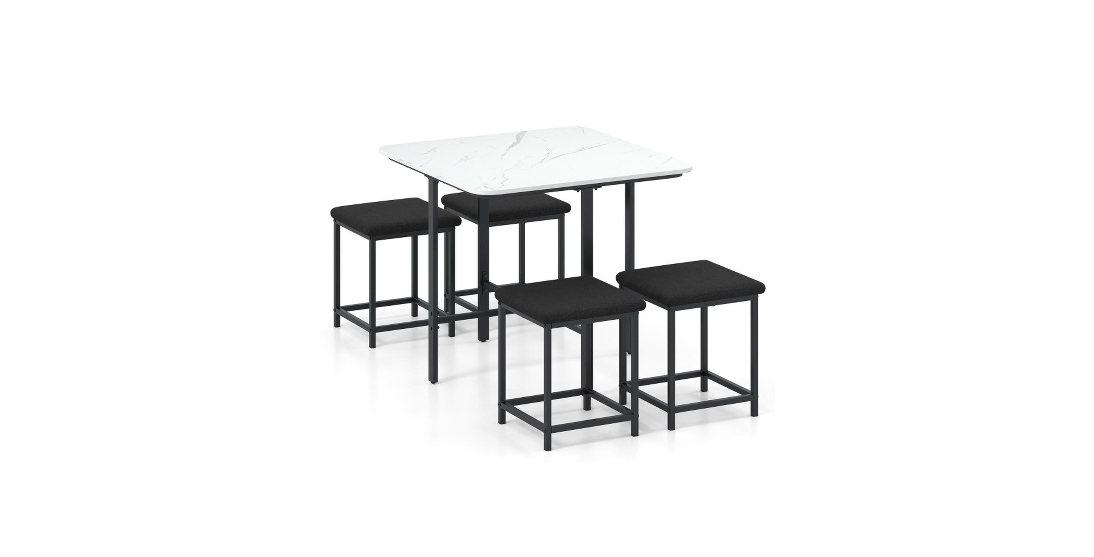 Gouun 5-Piece Square Dining Table Set with 4 Upholstered Stools