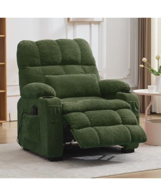 Oversized Power Recliner Chair, 150degree(s) Recline with Massage and Heat, Silent Motor, Terry Cloth Fabric, USB and Side Pockets
