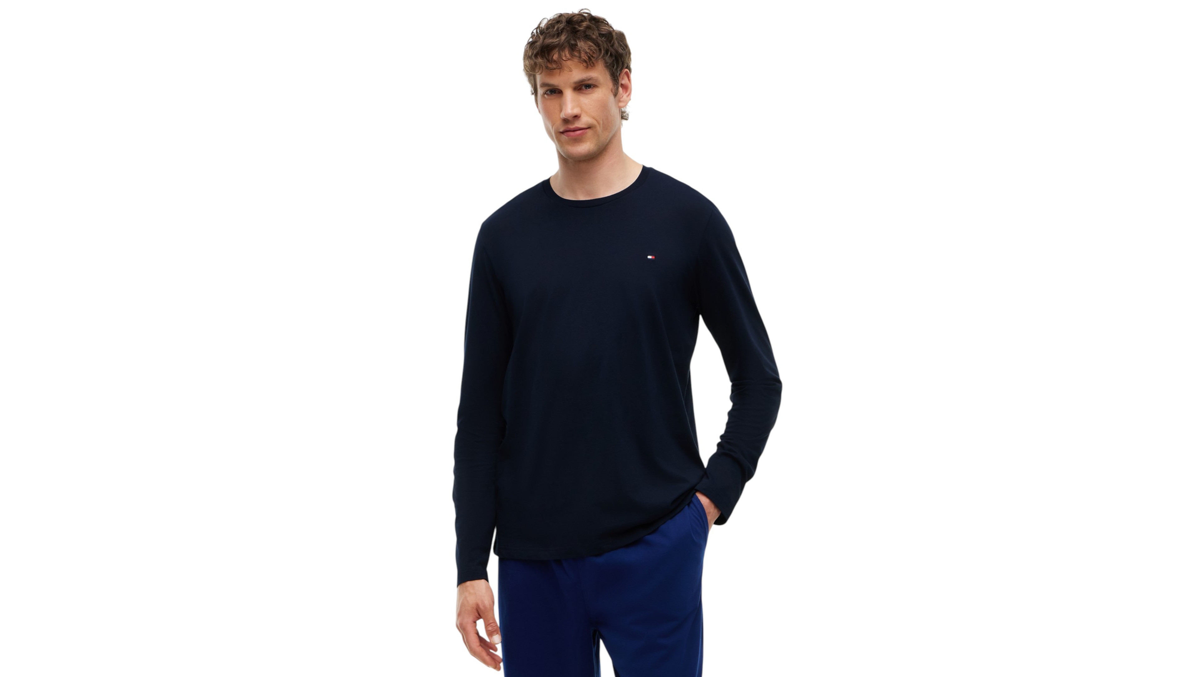 Tommy Hilfiger Men's Core Flag Long-Sleeve Crew Neck 100% Cotton Pajama Top