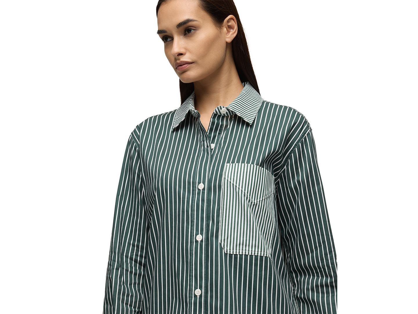 Женская рубашка Hudson Jeans Oversized Long-Sleeve Button-Down, цвет: Еловый полосатый — фото 4