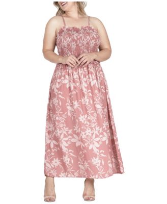 Plus Size Floral Print Smocked Bodice Maxi Slip Dress