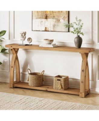63" Solid Wood Console Table with 2-Tier Storage