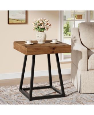 Solid Wood End Table, 19.7" Square Side Table with Metal Frame, Industrial Nightstand for Living Room, Bedroom, Small Spaces