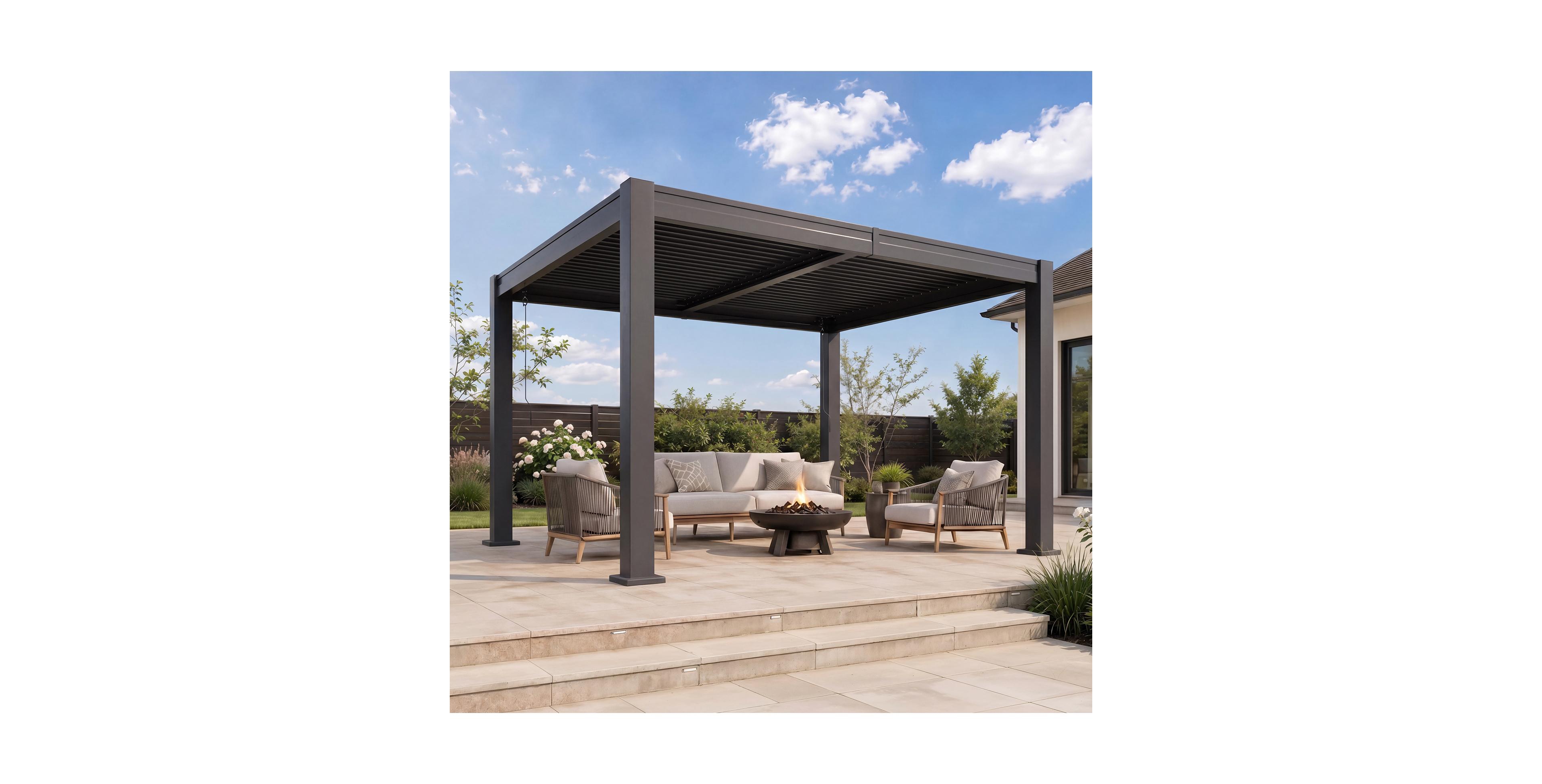 Aoxun Modern Louvered Pergola with Steel Frame
