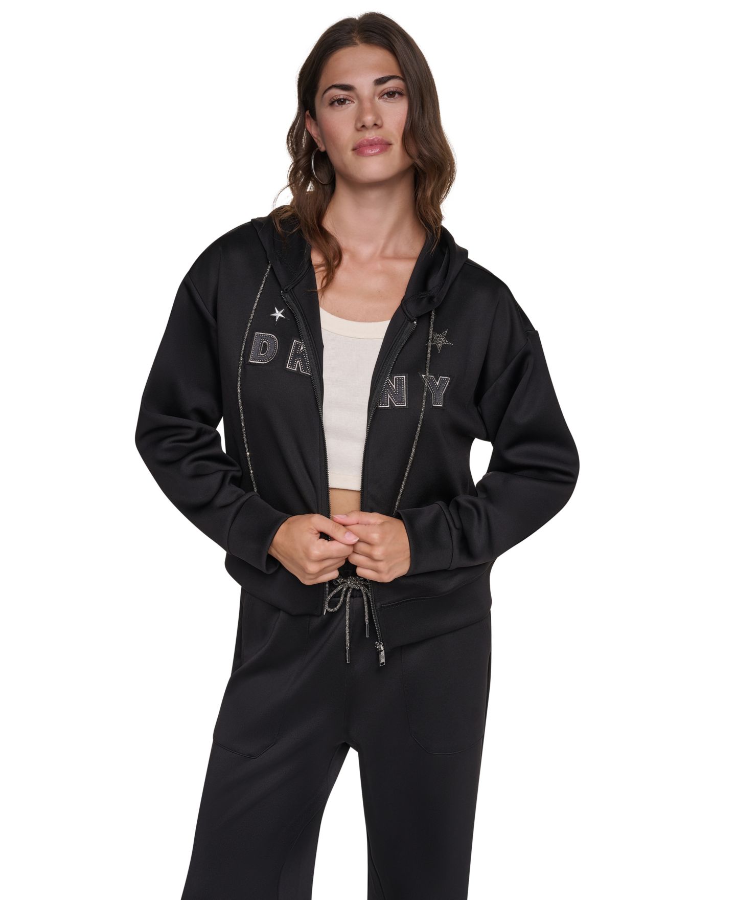 Женское худи на молнии DKNY Pins and Patches, цвет: Чёрный — фото 1