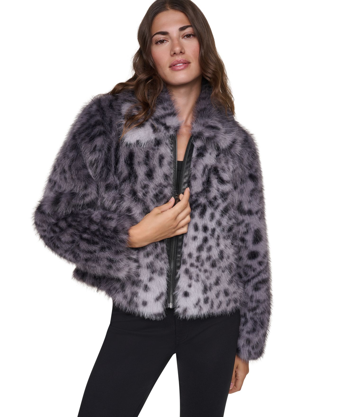 Женская куртка DKNY из искусственного меха с животным принтом, цвет: Серый / Чёрный — фото 4