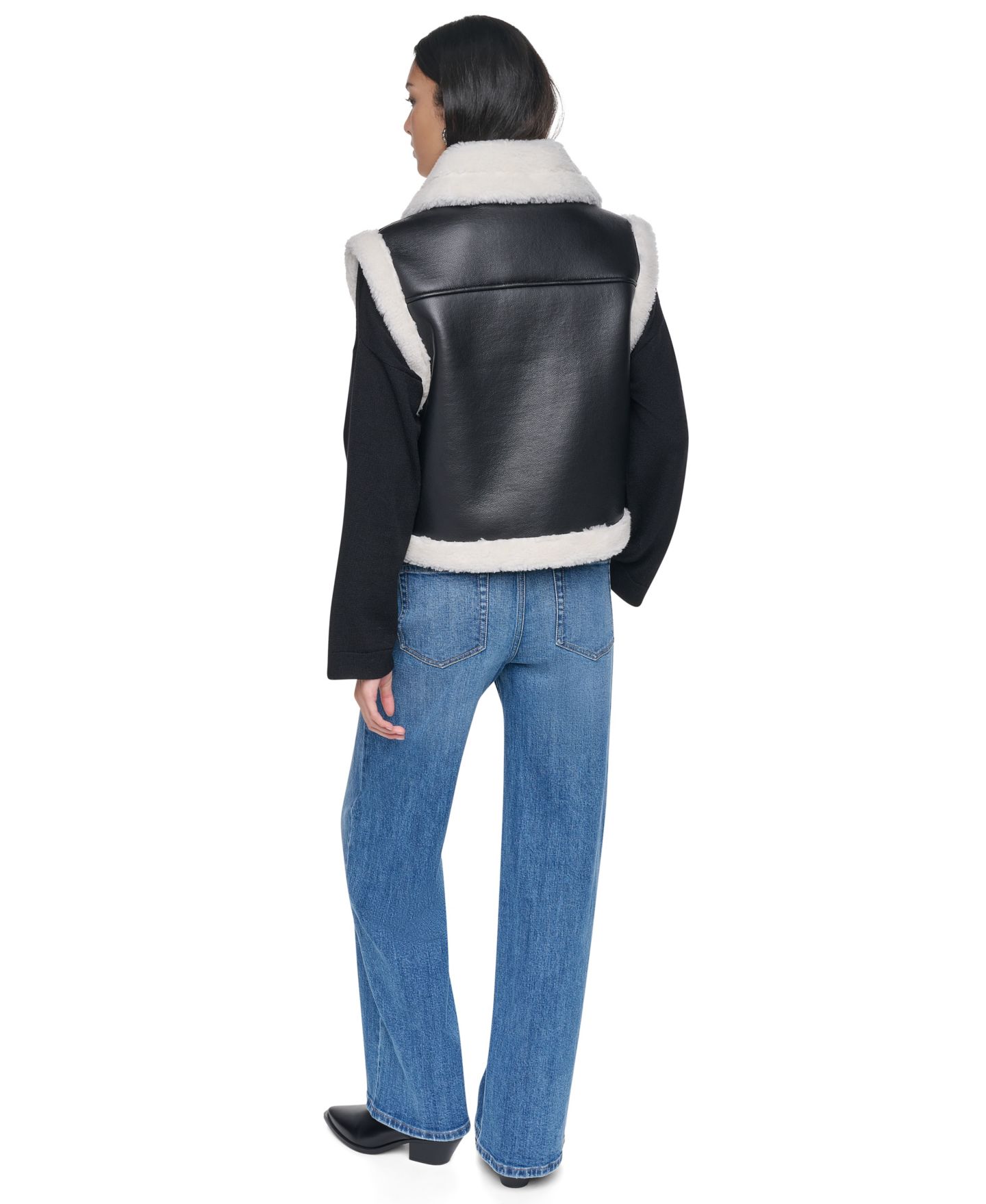 Женский жилет DKNY Moto Faux Shearling Trim, цвет: Чёрный / Слоновая кость — фото 5