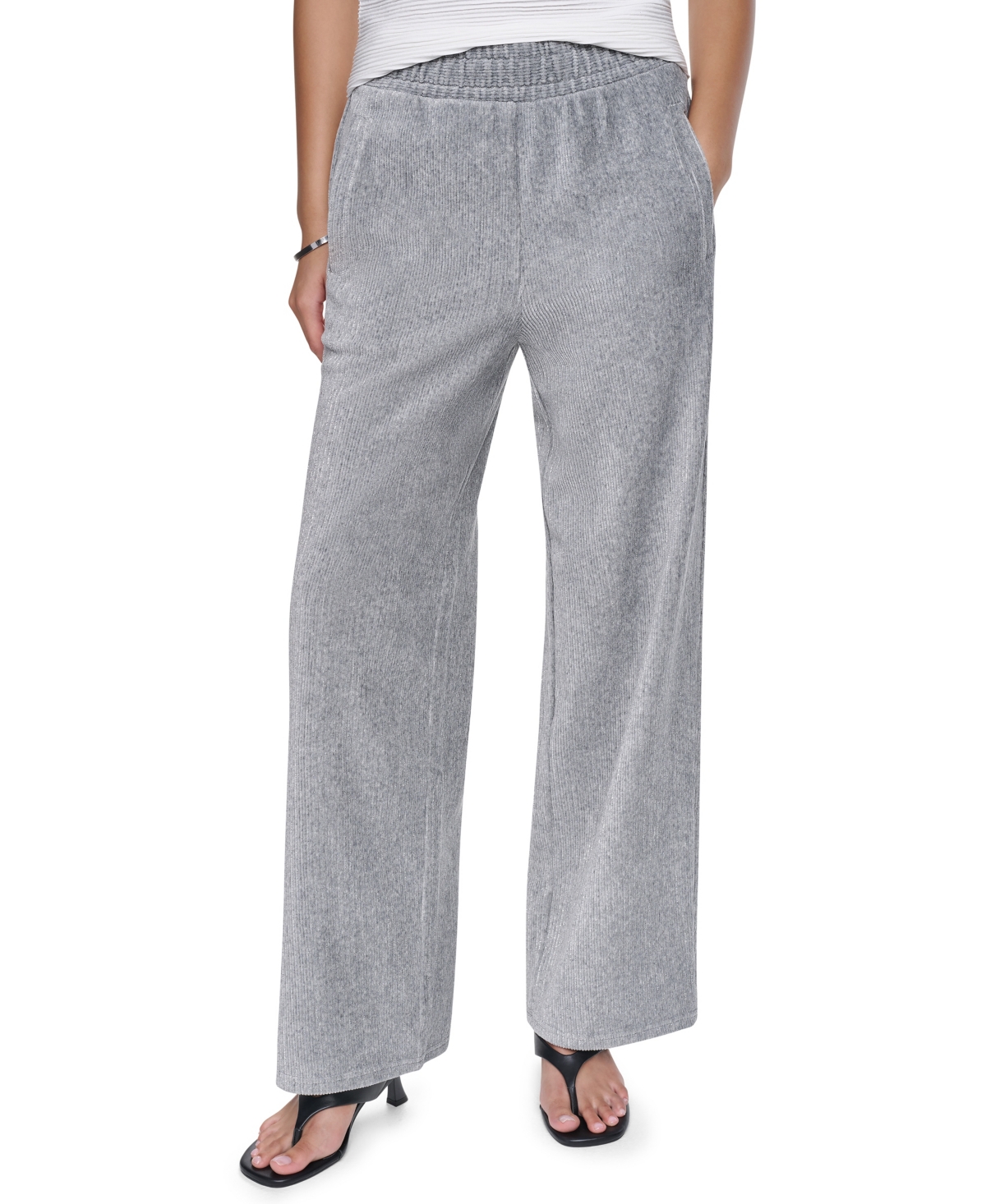 Dkny Women's Wide-Leg Velvet Pull-On Pants - Feather Heather