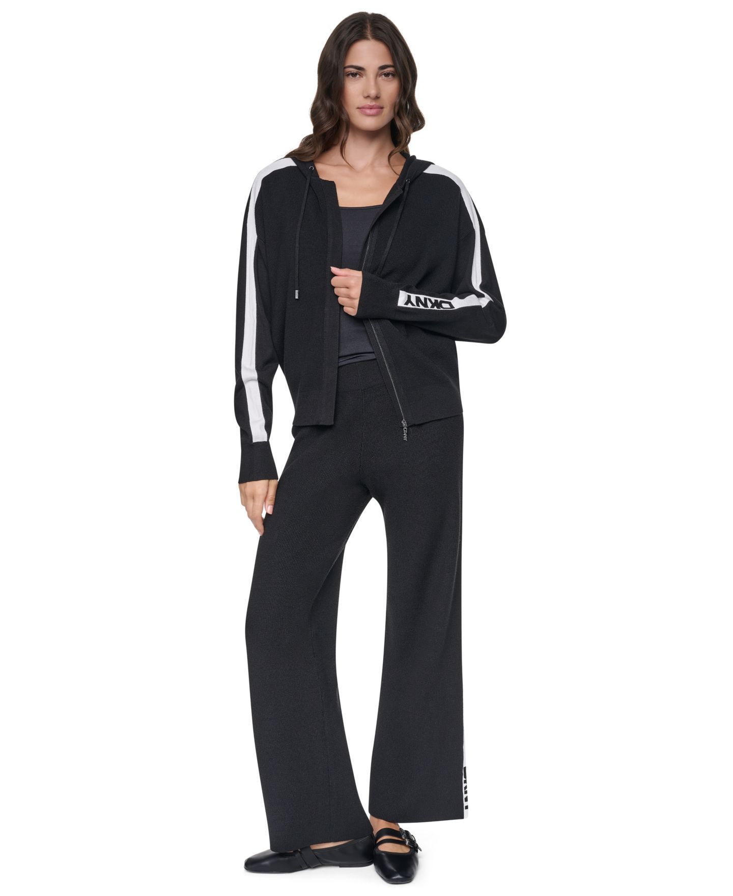 Женское худи DKNY Logo Stripe Full-Zip, цвет: Чёрный / Слоновая кость — фото 3