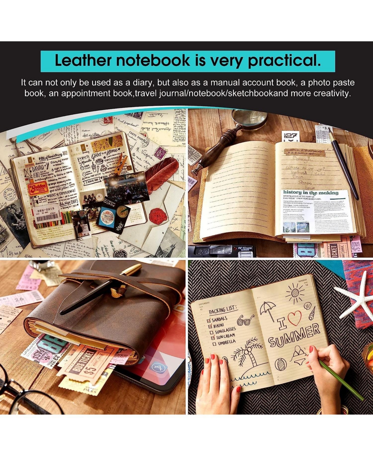 Danrong Journal Notebook Handmade 260 Pages Writing Gift For Men Women Travel