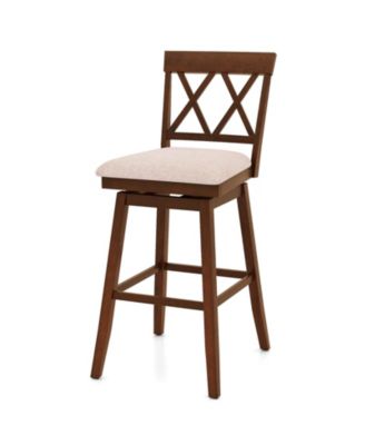 29" Bar Stool Wooden Chair with Contoured Backrest Swivel Padded Seat