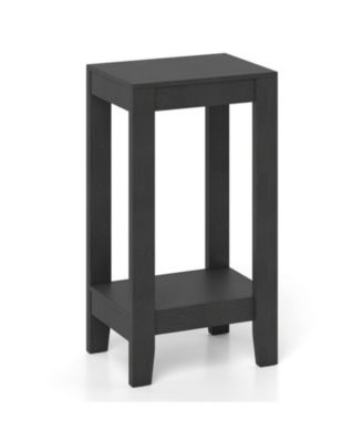 2-Tier Side Table Nightstand with Tapered Wooden Legs and Bottom Shelf