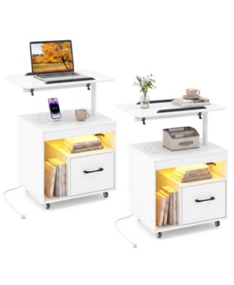 Nightstand with Power Outlets,Modern Bedside Table with Flip overandRotatable Tabletop