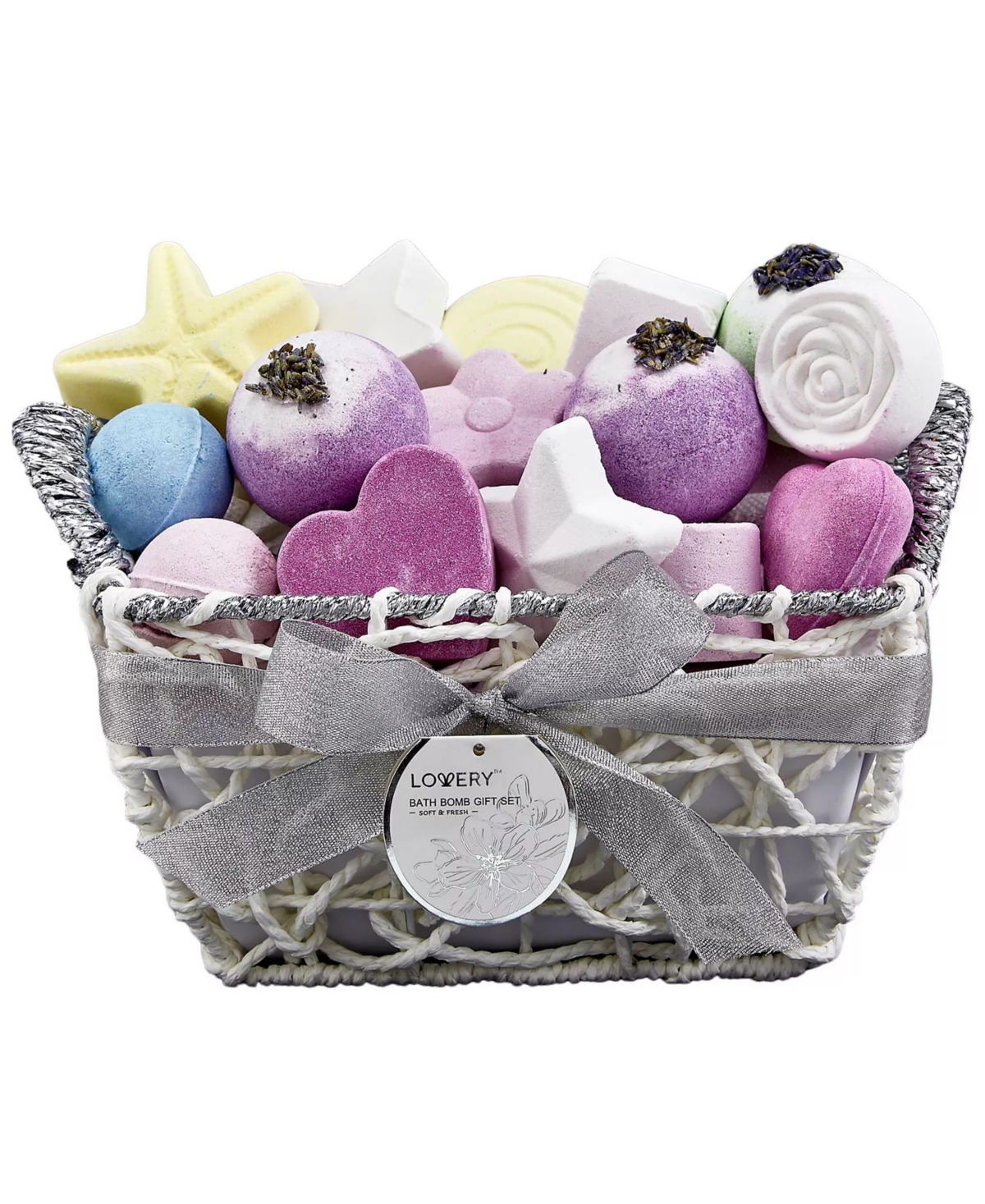 Lovery Bath Bomb Gift Set, 17pc Luxury Spa Bath Set for Women, Self Care and Skin Care Gift Set with Assorted Fragrances in Woven Basket