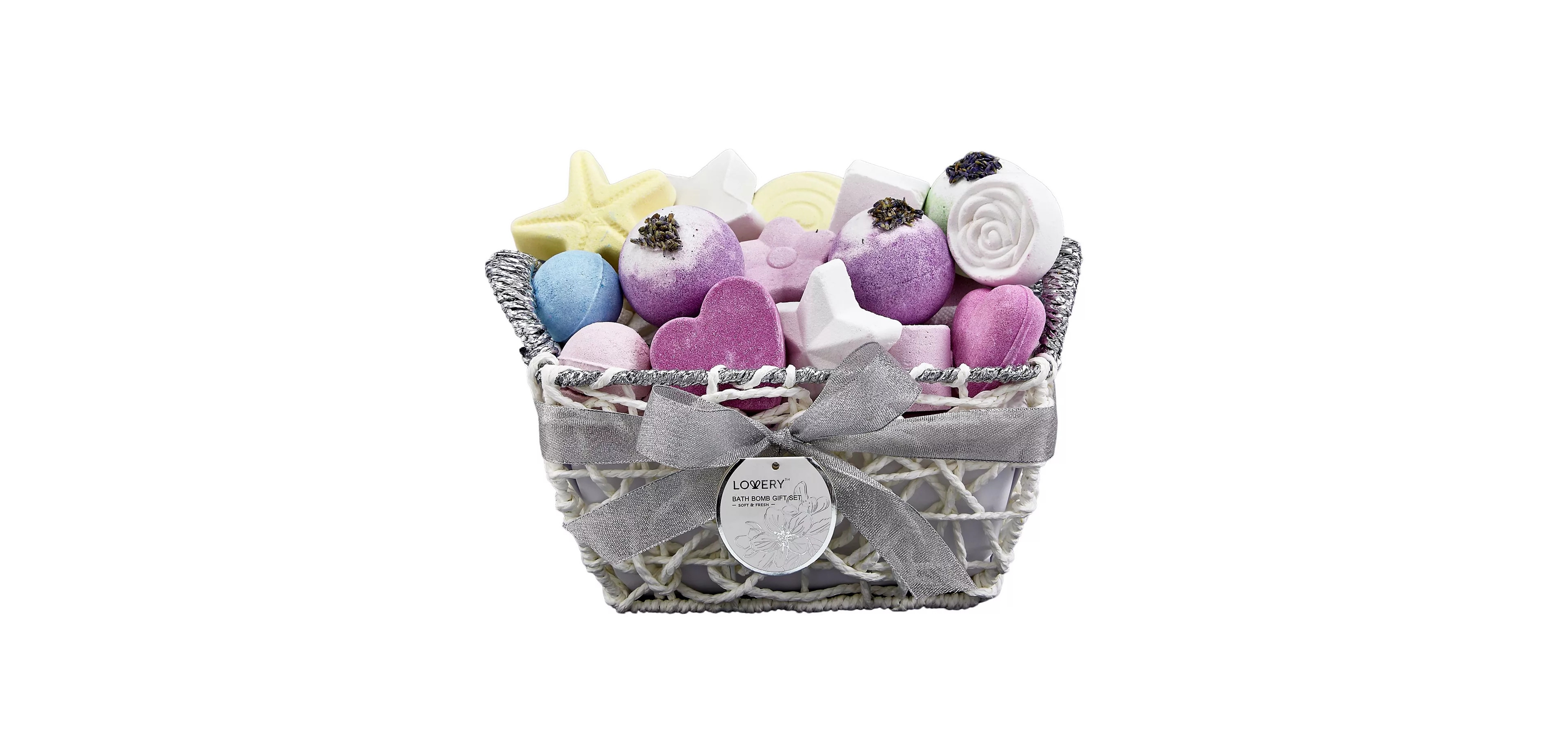 Lovery Bath Bomb Gift Set, 17pc Luxury Spa Bath Set for Women, Self Care and Skin Care Gift Set with Assorted Fragrances in Woven Basket