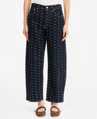 Women's Mid Rise Textured Dot Crop Barrel Jeans