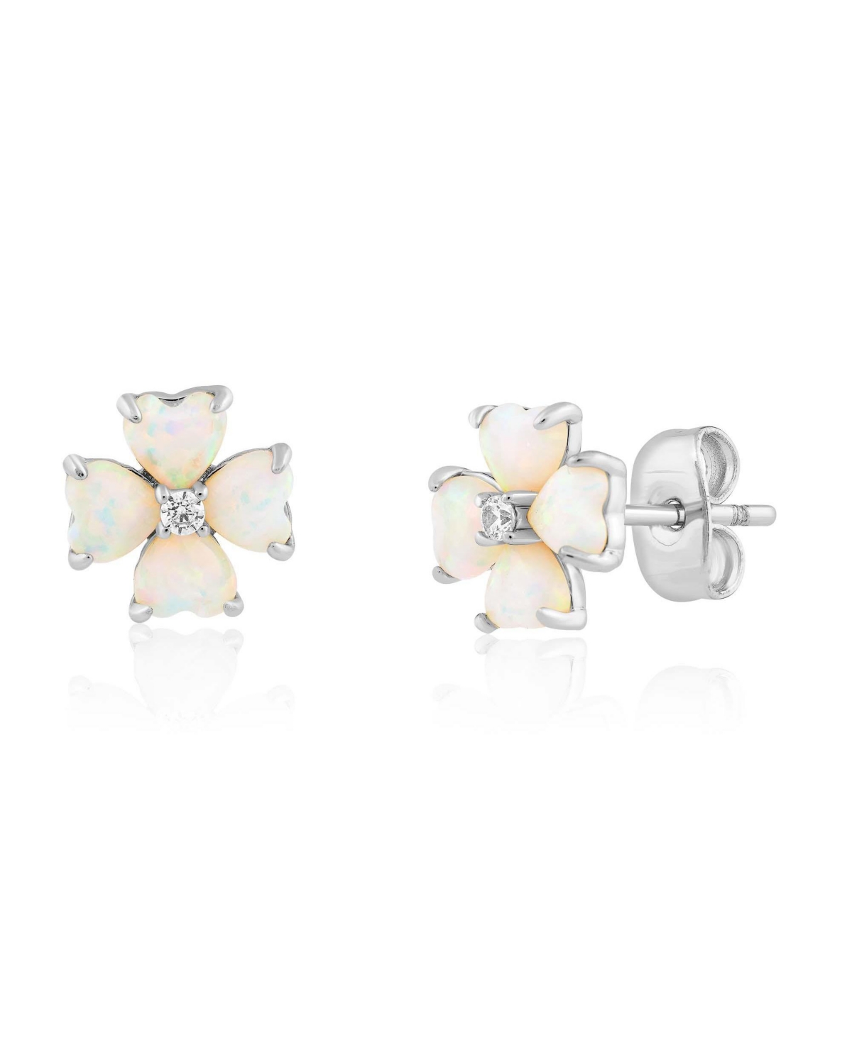 Simona Opal and Cubic Zirconia Heart-Shaped Flower Studs - Silver