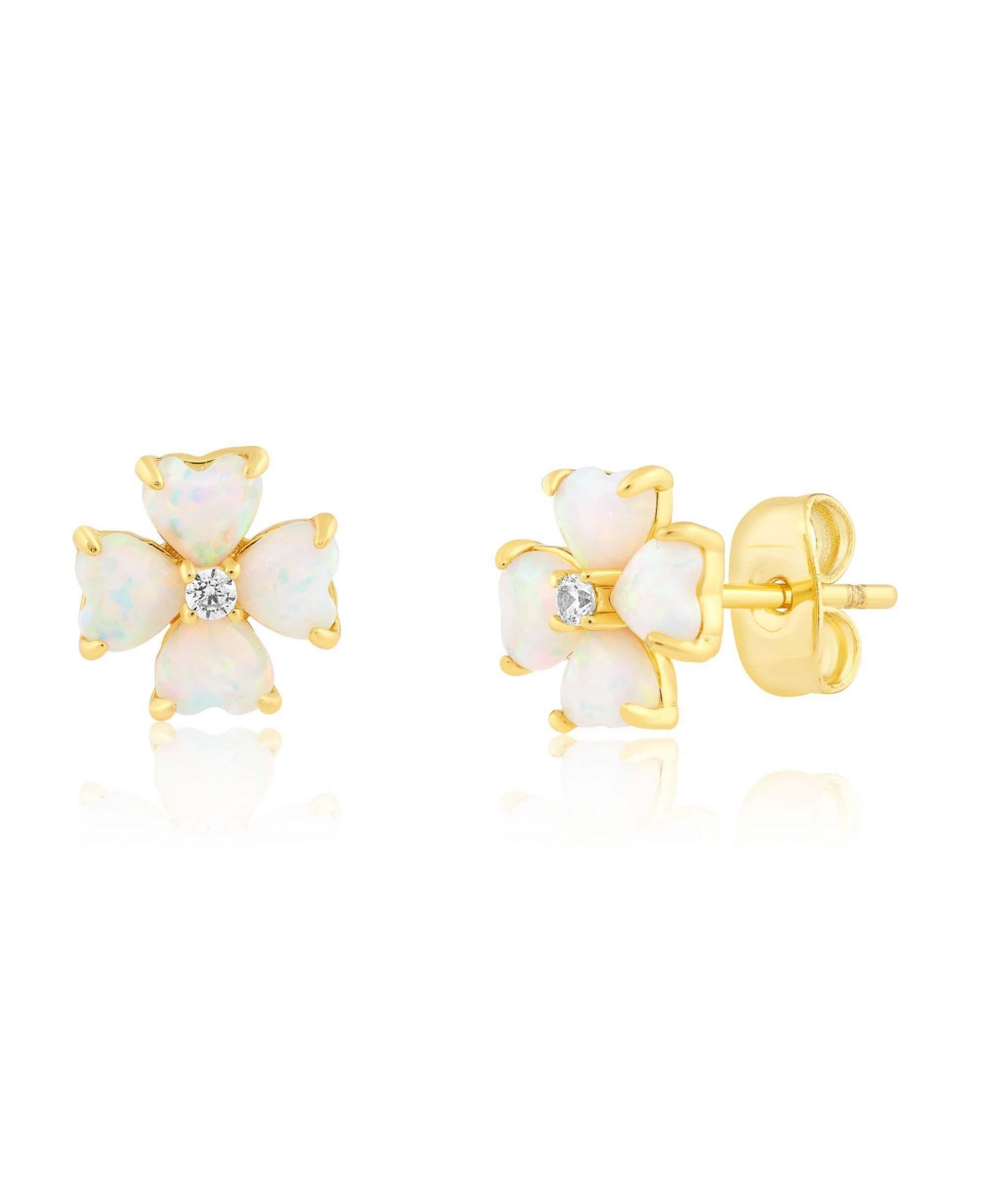 Simona Opal and Cubic Zirconia Heart-Shaped Flower Studs - Gold