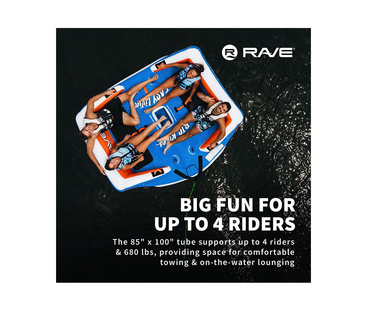 Детская игрушка RAVE Big Easy Boat Towable Coach-Style Seats Tube for 2-4 Riders, Ages 12+ — фото 2