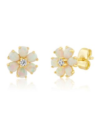 Opal with CZ Daisy Flower Studs
